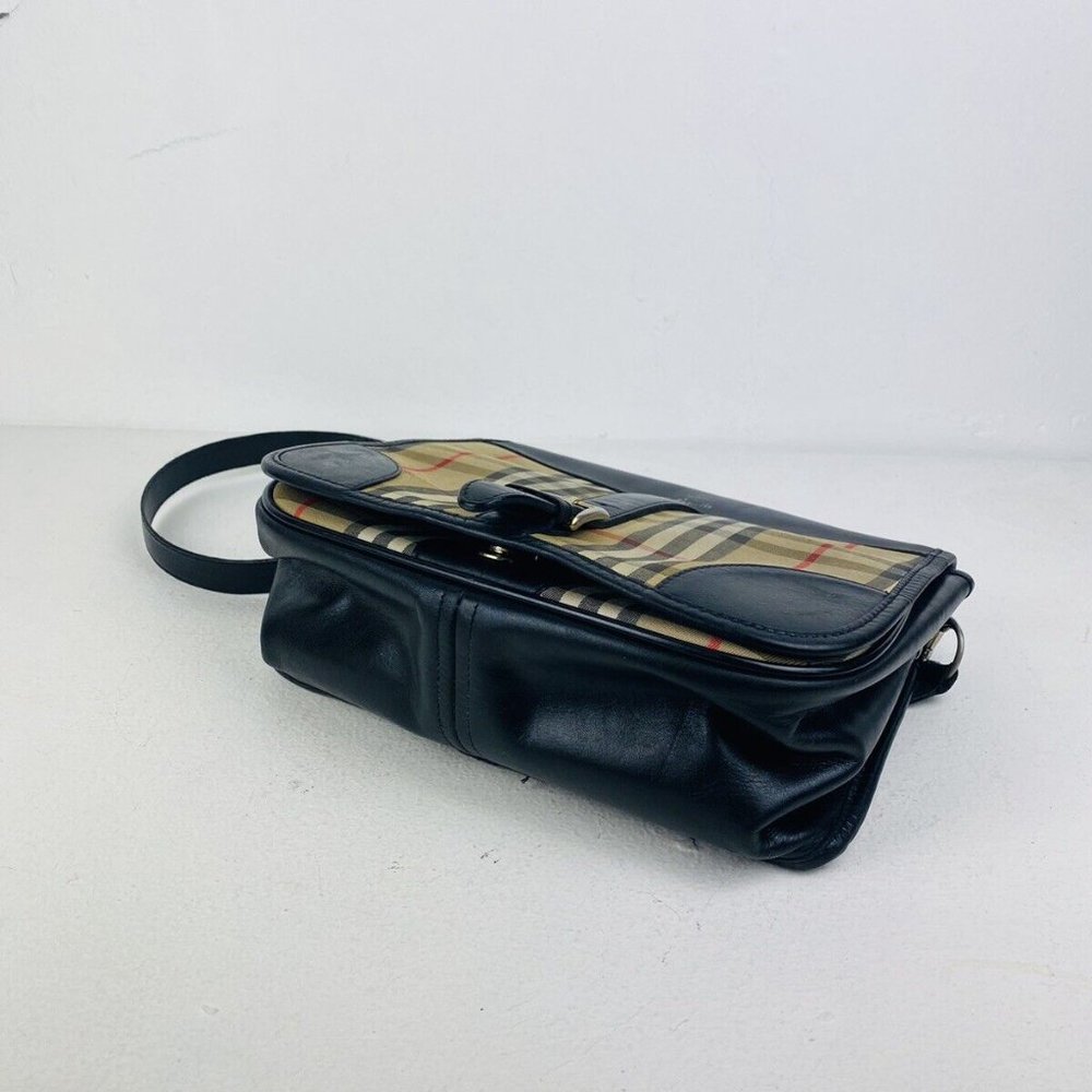 Burberry Vintage Beige and Black Nova Check Leather Logo Shoulder Handbag - Picture 6 of 12